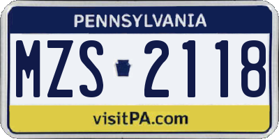 PA license plate MZS2118