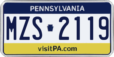 PA license plate MZS2119
