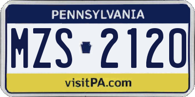 PA license plate MZS2120