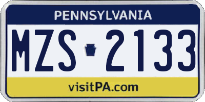 PA license plate MZS2133