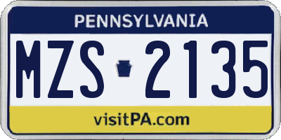 PA license plate MZS2135