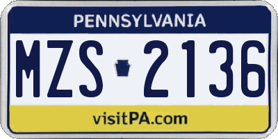 PA license plate MZS2136