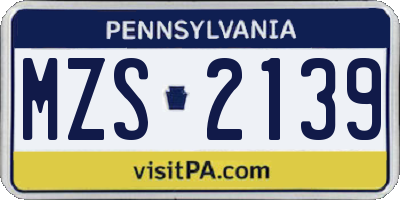 PA license plate MZS2139