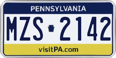 PA license plate MZS2142
