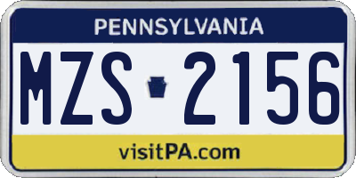 PA license plate MZS2156