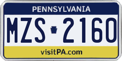 PA license plate MZS2160