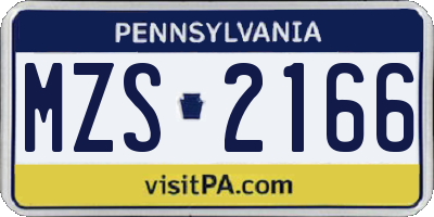 PA license plate MZS2166
