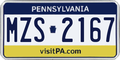 PA license plate MZS2167