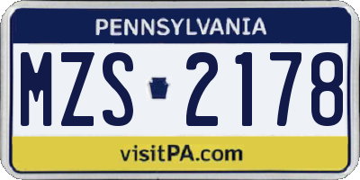 PA license plate MZS2178