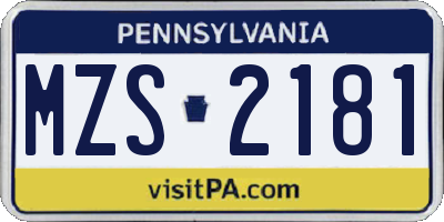 PA license plate MZS2181