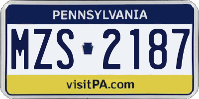 PA license plate MZS2187