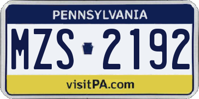 PA license plate MZS2192