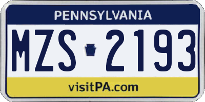PA license plate MZS2193