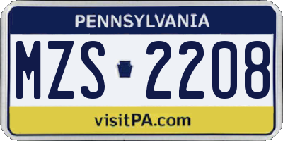 PA license plate MZS2208