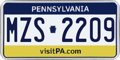 PA license plate MZS2209
