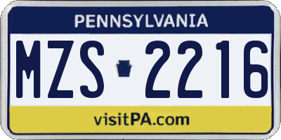 PA license plate MZS2216