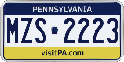 PA license plate MZS2223