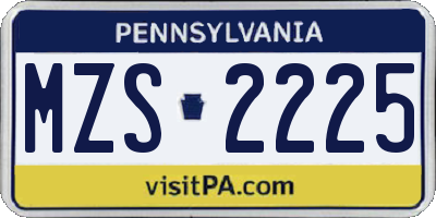 PA license plate MZS2225