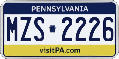 PA license plate MZS2226
