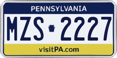 PA license plate MZS2227