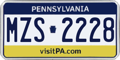 PA license plate MZS2228