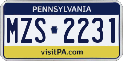 PA license plate MZS2231