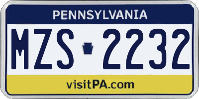 PA license plate MZS2232