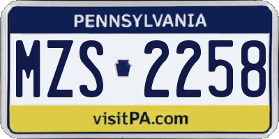 PA license plate MZS2258