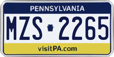 PA license plate MZS2265