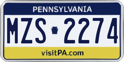 PA license plate MZS2274