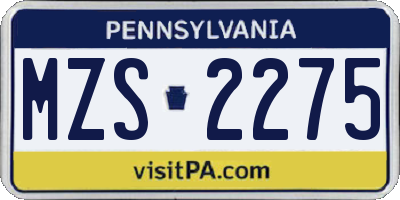 PA license plate MZS2275