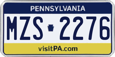 PA license plate MZS2276
