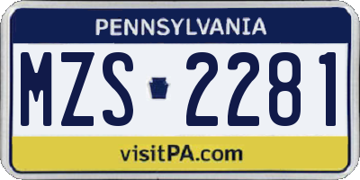 PA license plate MZS2281
