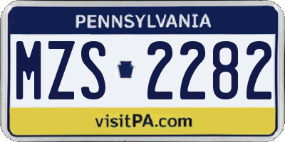 PA license plate MZS2282