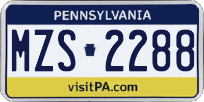 PA license plate MZS2288