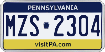 PA license plate MZS2304