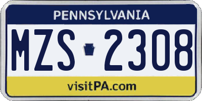 PA license plate MZS2308
