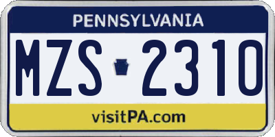 PA license plate MZS2310