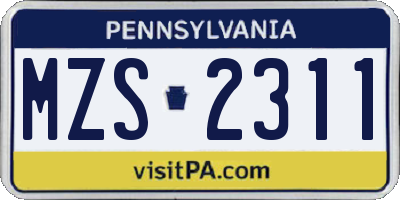 PA license plate MZS2311