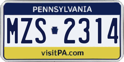 PA license plate MZS2314