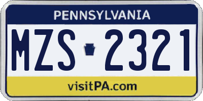 PA license plate MZS2321