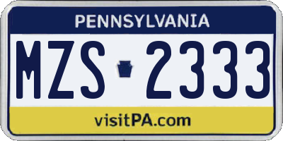 PA license plate MZS2333