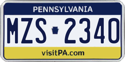 PA license plate MZS2340