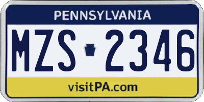 PA license plate MZS2346