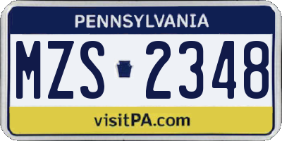 PA license plate MZS2348