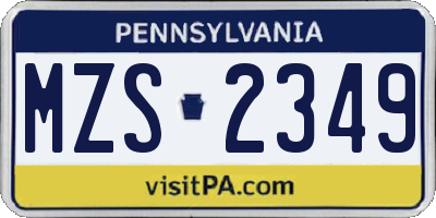 PA license plate MZS2349
