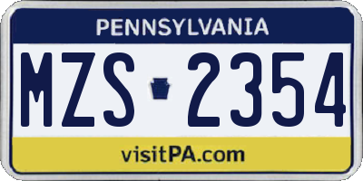 PA license plate MZS2354