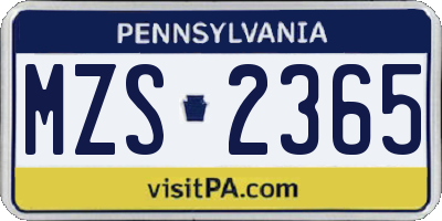 PA license plate MZS2365