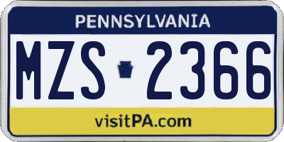 PA license plate MZS2366