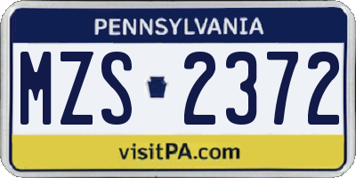 PA license plate MZS2372